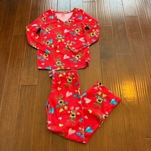 SO Women’s Soft Fleece Pajama Set with Deer / Reindeer / Hearts Graphic Print